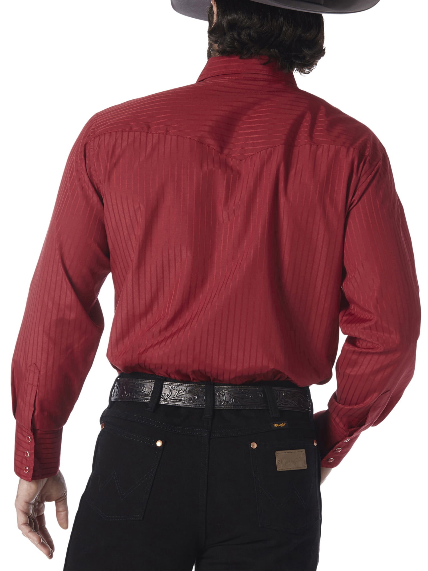 Wrangler Men's Long Sleeve Western Snap Dobby Striped Shirt