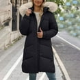 thumbnail image 2 of Breezora Women's Mid Length Down Cotton Padded Jacket with Large Collar Loose Knee Length Thick Winter Coat L Size Black, 2 of 9
