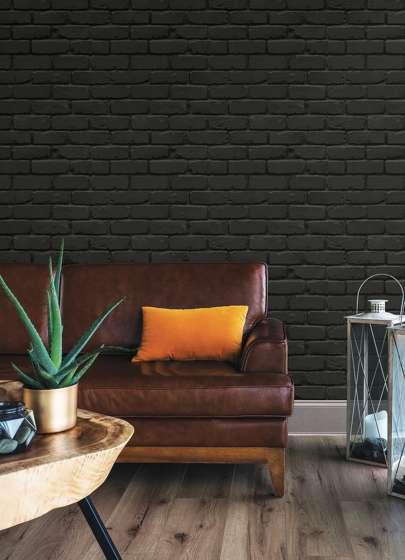 NuWallpaper Black Amsterdam Brick Peel & Stick Wallpaper, 216" x 20.5", for Home Decoration
