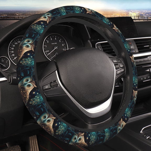 Steering Wheel Cover Anti-Slip Elastic Car Protective Universal 15 Inch Fit for Vehicles Auto SUVs , Owl Starry Sky Art