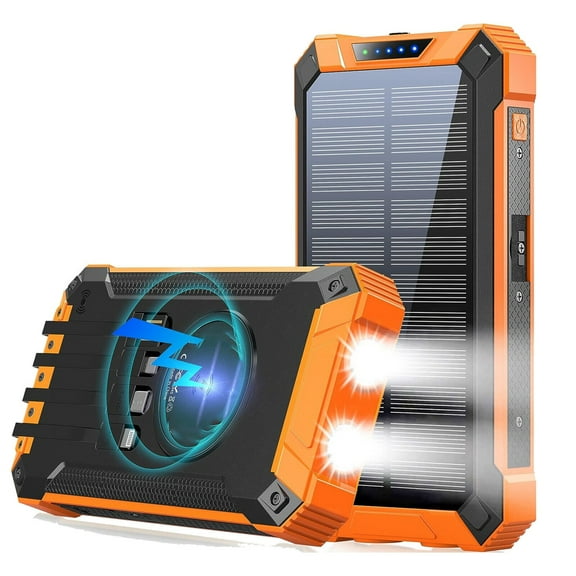 Solar Power Bank Wireless Charger 36000mAh Built in 4USB Cables Fast Charging
