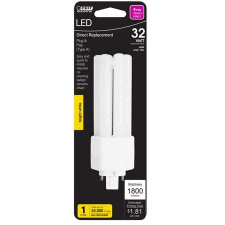 

Feit Electric 3011634 32W PL GX24Q-3 4-Pin LED Light Bulb - Bright White