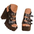 thumbnail image 3 of Xijirk Women's Sandals Summer High Heel Platform Toe Casual Beach Shoes with Buckle Closure Women's Sandals for Outdoor Party School Wear and Comfortable Use,Black,7, 3 of 6