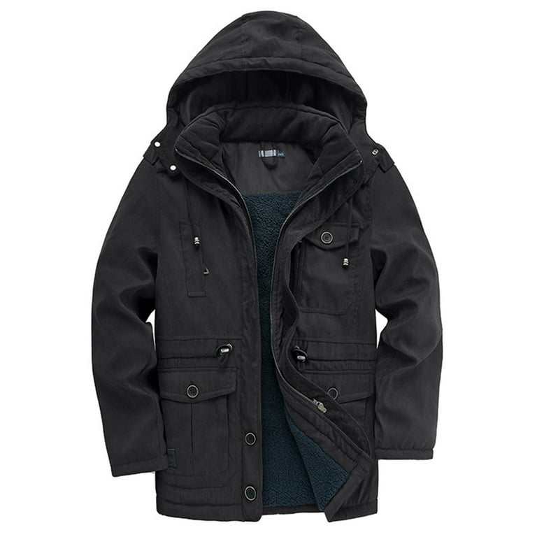 WREESH Mens Military Jacket Hooded Zipper Parka Coats Thick Fleece