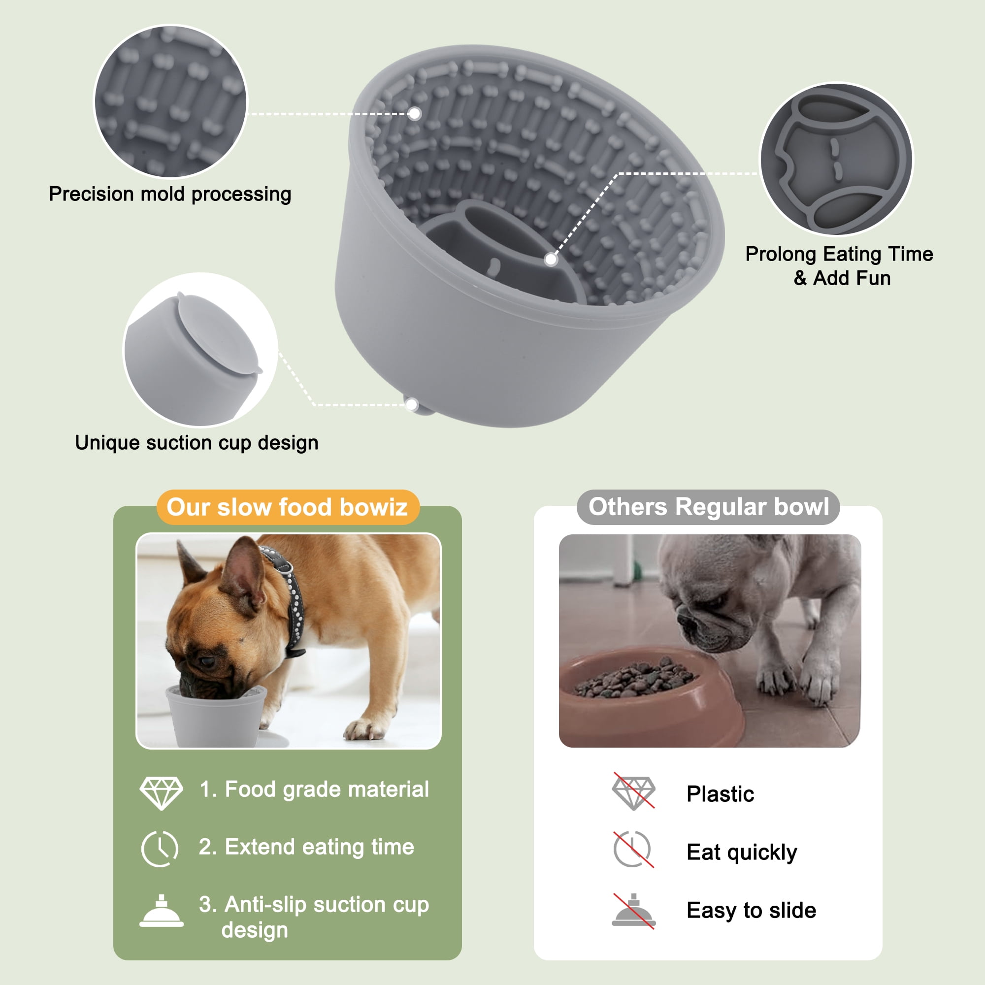 Unique Bargains Slow Feeder Dog Bowls Silicone Dog Lick Bowl with Brush & Scraper Non-Slip Base Slow Feeder for Anxiety Alleviating & Oral Health Gray Blue