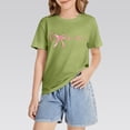 thumbnail image 6 of YunPes Girls Short Sleeve Shirts Cute Bow Knot Print Shirt Summer Crewneck Casual T Shirt Tops Tee School Streetwear Dance T Shirt, 6 of 8