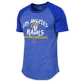 thumbnail image 2 of Men's Majestic Threads Royal Los Angeles Rams 2-Time Super Bowl Champions Tri-Blend Raglan T-Shirt, 2 of 3