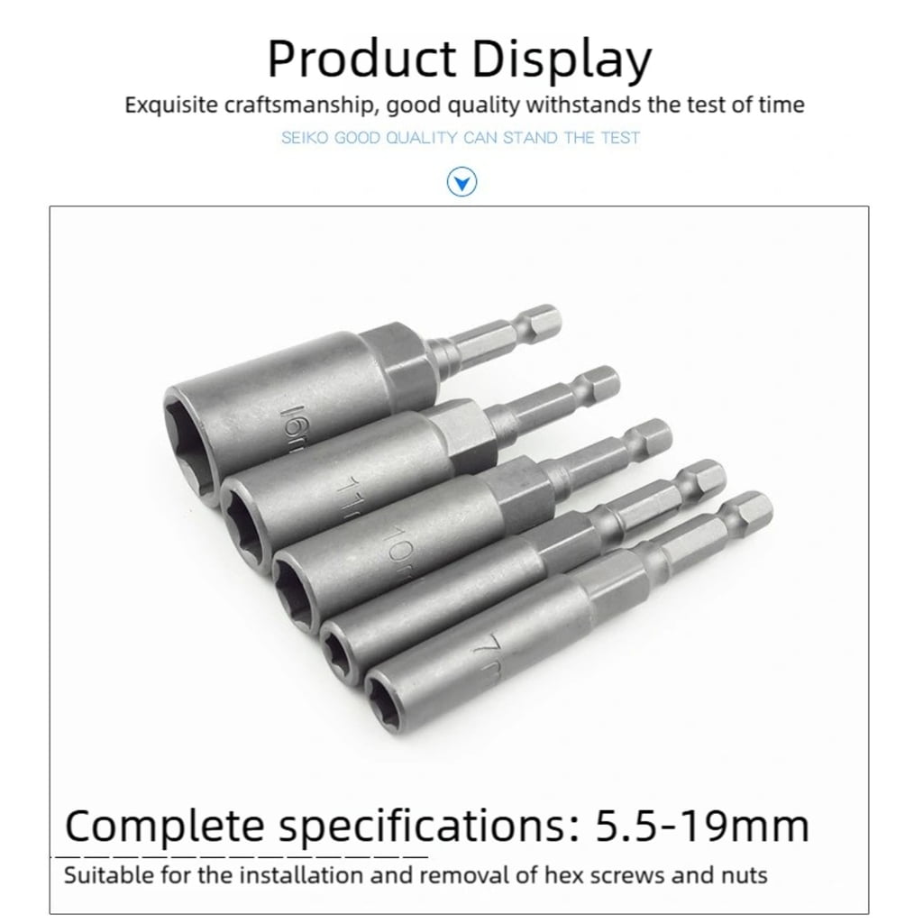 1/4inch Shank Hexagonal Nut Driver Wing Nut Driver Socket 5.5-19mm Slot Wing Nut Drill Bit Socket For Eye Screws Hook Bolt