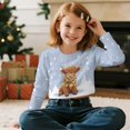 thumbnail image 3 of COEQINE Trendy Girls Crop Top Long Sleeve Sweatshirt, Cute Fall Winter Fashion Pullover with Dropped Shoulder for Kids Juniors Age 13-14, Highland Cow Snow Blue, 3 of 7