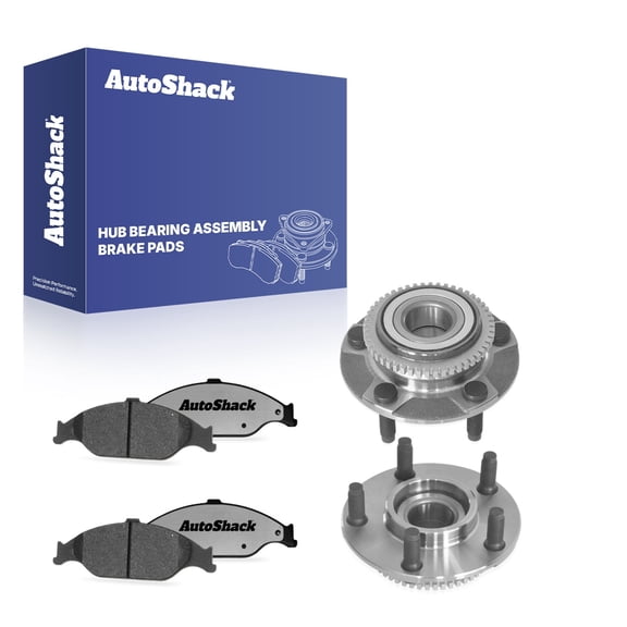 AutoShack Front Ceramic Brake Pads   Wheel Hub Bearing Assemblies with ABS Replacement for 1999-2004 Ford Mustang 6-PC Kit