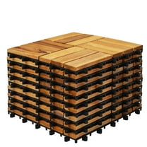 TrumanPick 9pcs Interlocking Outdoor Wood Flooring Tiles 12"Lx12"W for Patio Garden, Brown Checker