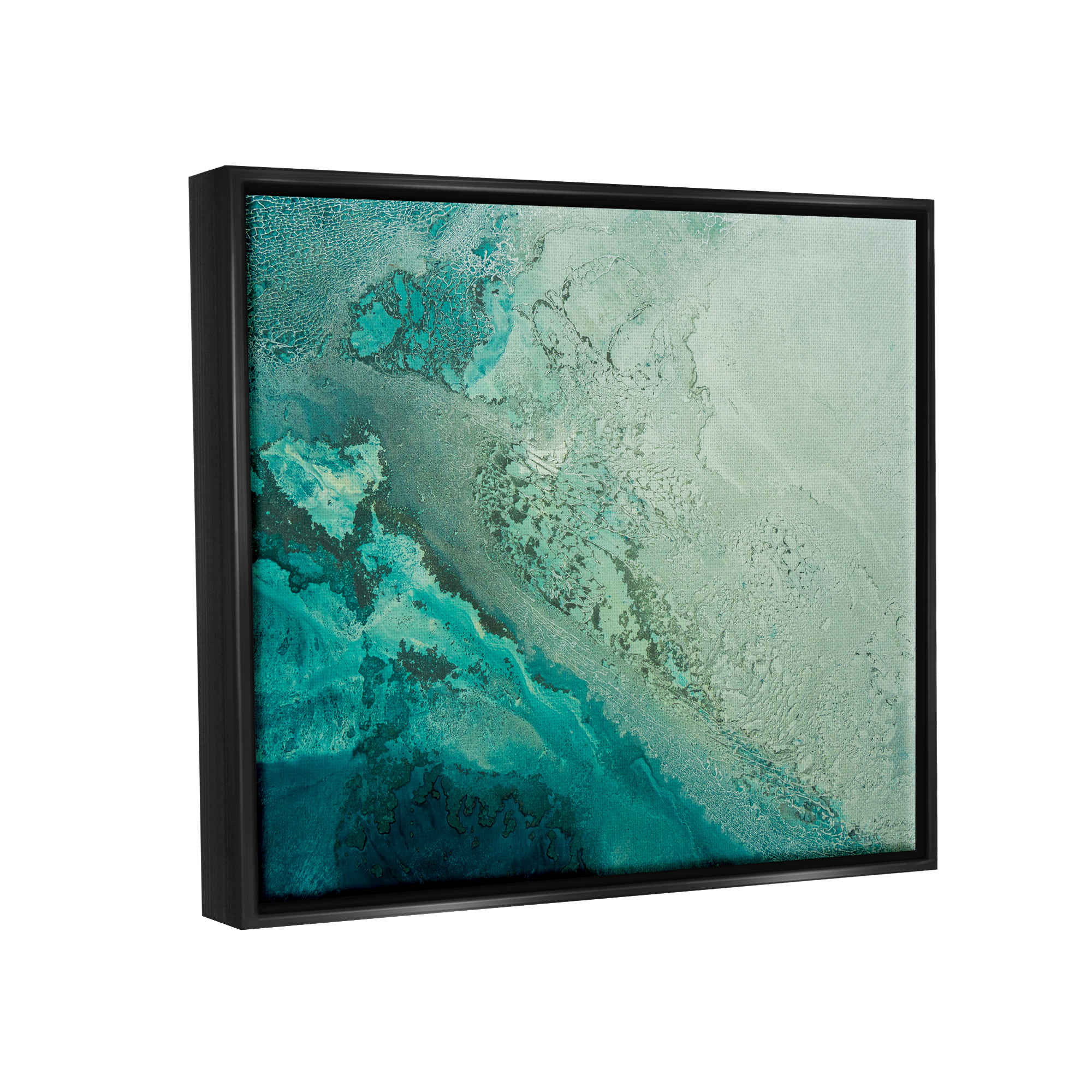 Stupell Industries Aerial View Tide Pool Landscape Painting Black Floater Framed Canvas Art Print Wall Art, 21 x 17