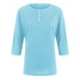 thumbnail image 4 of Sopiago Women's 3/4 Sleeve Tops V Neck Button Down Shirts Business Casual Outfit Basic Tees Summer Top 2025 Sky Blue,M, 4 of 6