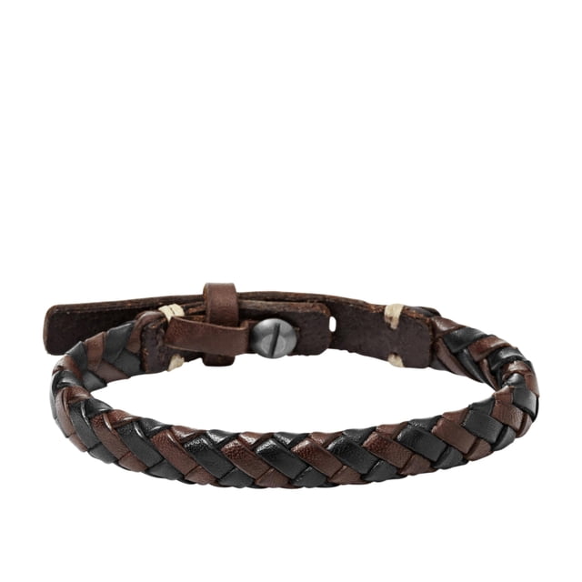 Pulsera Fossil JA5932716 de piel trenzada negra y marrón para hombre, 24 cm