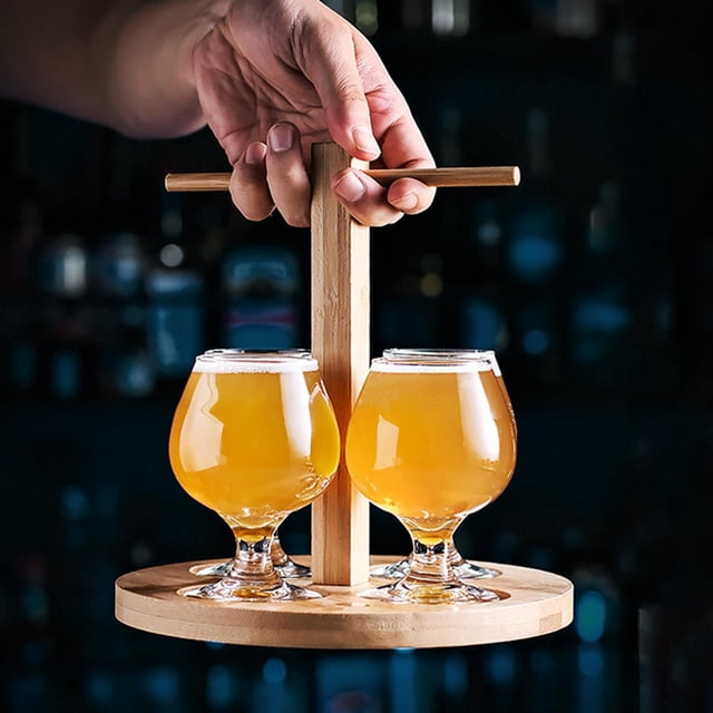 Bandejas para vasos de degustación de cerveza BLESIY soporte para vasos 4 agujeros bandeja para servir cerveza