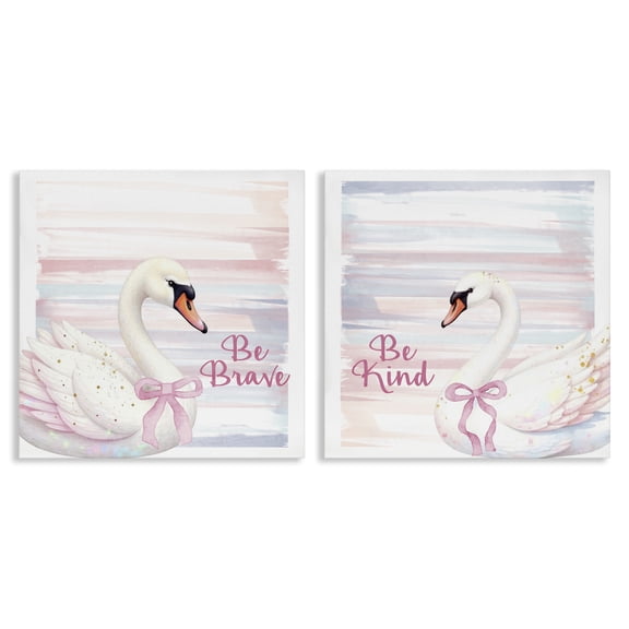 Be Brave & Kind Pastel Swan 2 Piece Canvas Wall Art Set, design by Kim Allen