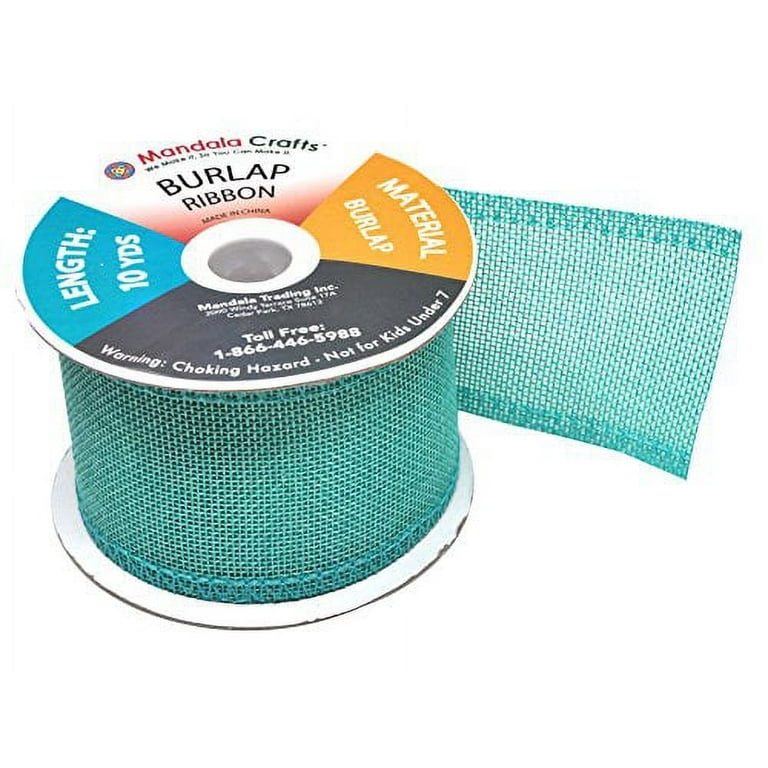 Turquoise Burlap Ribbon 1.5 inch 2 Rolls 20 Yards Unwired Rustic Jute Ribbon for Crafts, Mason Jars, Weddings, Party Decoration; by Mandala Crafts