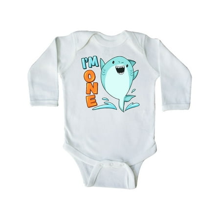 

Inktastic I m One- shark first birthday Gift Baby Boy or Baby Girl Long Sleeve Bodysuit