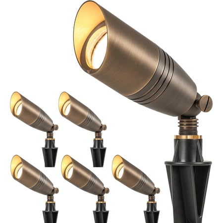 YN Solid Brass Low Voltage Landscape Lighting, 12V Heavy Duty Waterproof Landscape Spotlights Bronze, Wired Uplights Outdoor Fixtureswith ABS Spike, Garden Yard Pathway Tree Without Bulb, 6 Pack