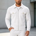 thumbnail image 2 of FRSASU Men's Waffle Knit Zip‑Up Jacket Lapel Collar Casual Coat with Gold‑Tone Button Chest Pockets White, 2 of 7