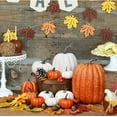 thumbnail image 3 of Artificial Pumpkins Set Harvest Decoration, 12pcs Assorted Size Orange and White Pumpkins with 50pcs Maple Leaves for Halloween Thanksgiving Autumn Festive Party Supplies, 3 of 5