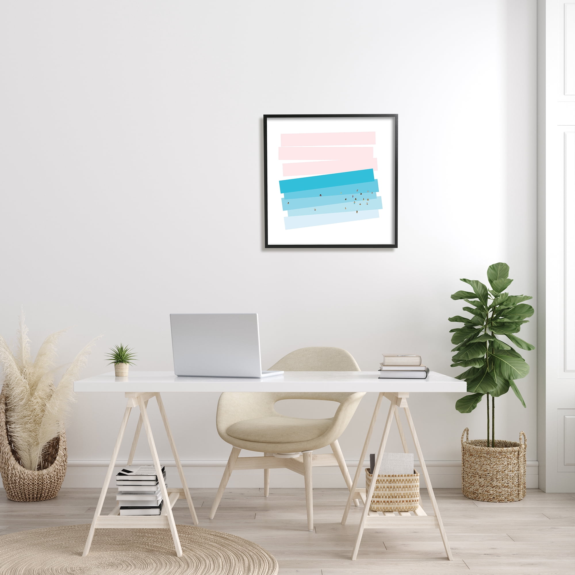 Stupell Industries People Swimming in Ocean Geometric Abstract Pink Sky Graphic Art Black Framed Art Print Wall Art, 24x24, by Make Much Studios