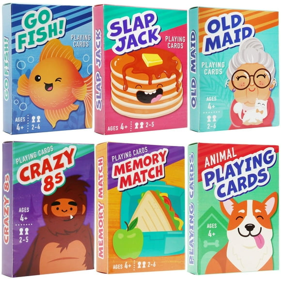 LotFancy Kids Card Games, 6 Decks, Include Go Fish, Old Maid, Crazy 8's , Memory Match, Slap Jack