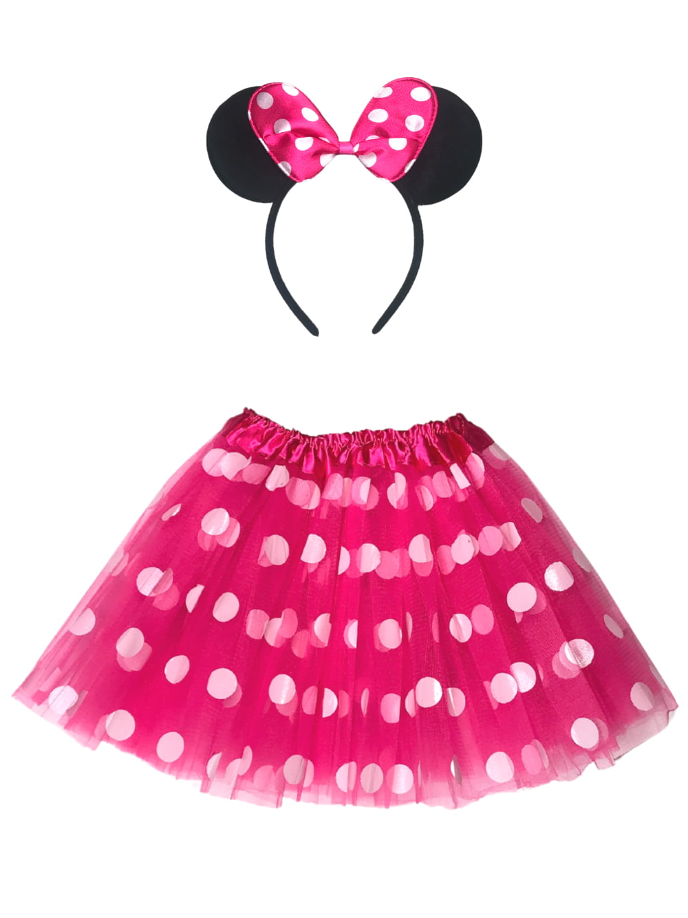 Girls Minnie Mouse Fancy Tutu Costume Polka Dot Dress Set Outfits Ear Headband 
