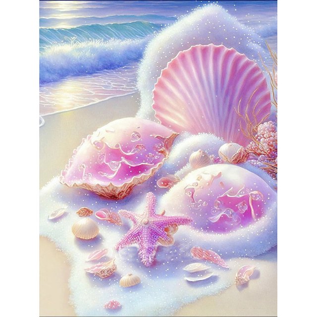 Cuadros Decorativos 5D bricolaje taladro redondo completo diamante pintura playa Shell Kit decoración del hogar (w948) Wdftyju de costura negro 4 estilos