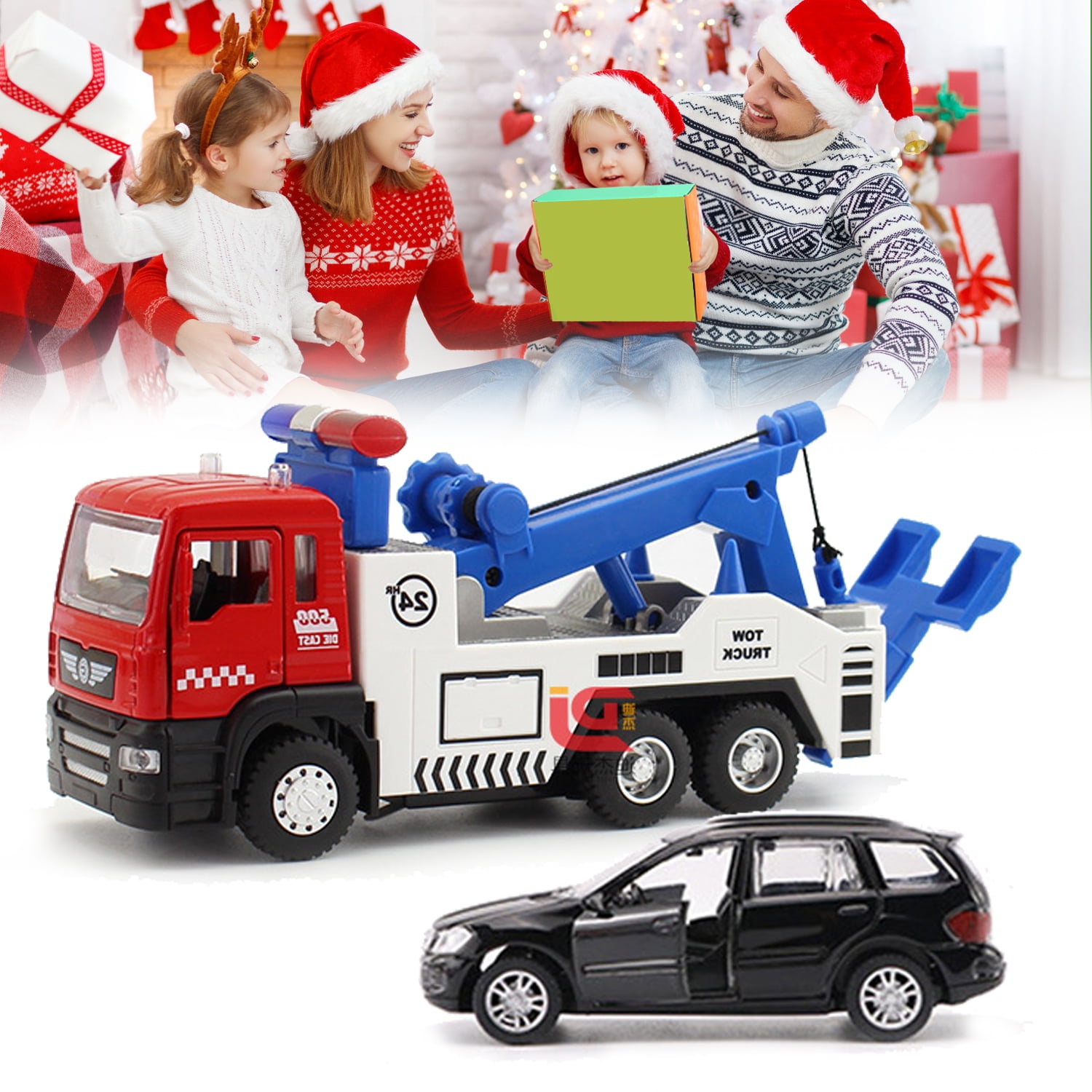 Toy Tow Truck Metal Diecast Truck with Car Pull Back Miniature Toy