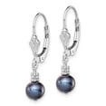 thumbnail image 2 of Auriga Fine Jewelry 925 Sterling Silver Rh-plated and Beaded 6-7mm Black FWC Pearl Leverback Dangle Earrings for Women, 2 of 6