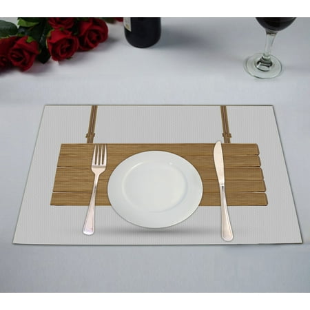 

ABPHQTO Real Hanging Wood Board Sign On A White Placemat 12x18 Inch Set of 2 Table Placemats