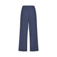 thumbnail image 4 of QATAINLAV Linen Pants for Women Solid Casual Capris 2025 Summer Drawstring Elastic High Waist Beach Pants Wide Leg Plus Size Lounge Cropped Trousers Navy S Todays Sales, 4 of 6