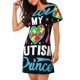 thumbnail image 2 of Fotbe I Love My Autism Bata de Dormir para Mujer con Estampado, Camisón de Algodón de Manga Corta, Ropa de Dormir Casual, 2 of 6