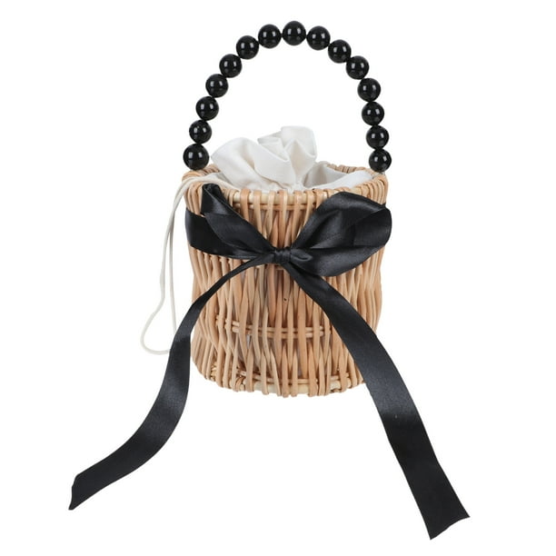1 UNID REDONDA REDONDO WOVEN BOLSA DE LADY BOLSA DE VIAJE DE HORNO SIMPLE