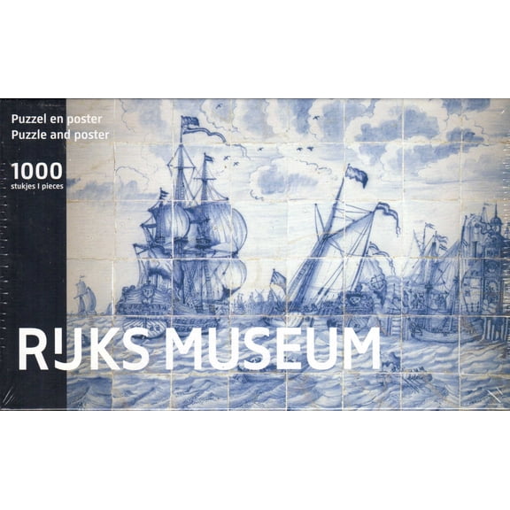 Puzzleman 1000 Piece Puzzle with Poster - Rejks Museum: Picture With Willem III's Ship "Den Briel" and the Flagship off the Oude Hoofd in Rotterdam