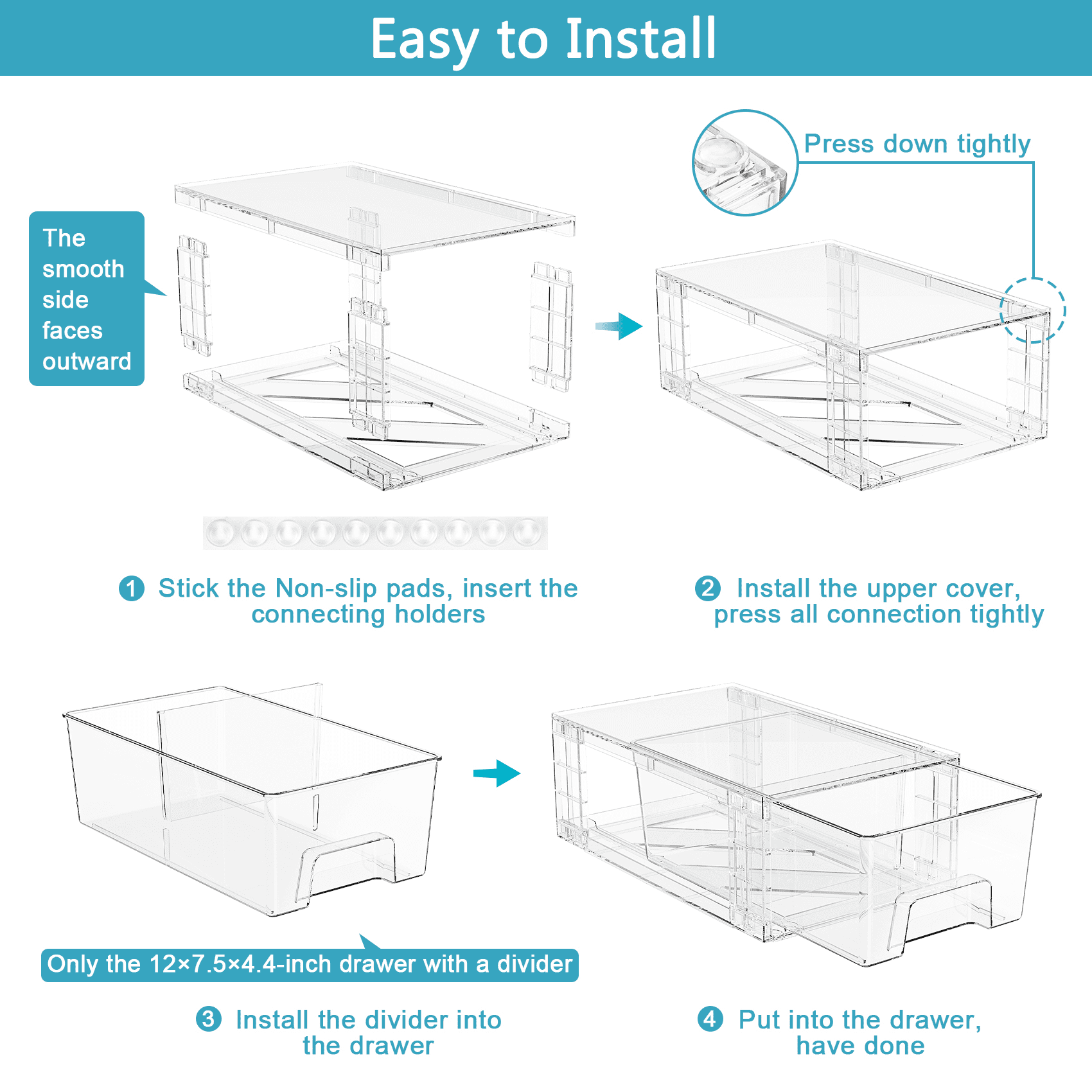 3 Pack Large Clear Stackable Drawers Storage, Clear Cosmetic and Makeup Storage Containers, Plastic Bins for Bathroom Cabinet and Countertop Organization
