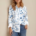 thumbnail image 6 of Womens Button Down Shirts Loose Fit Long Sleeve Collared Blouse Casual V Neck Tops Outfits Blue L, 6 of 7