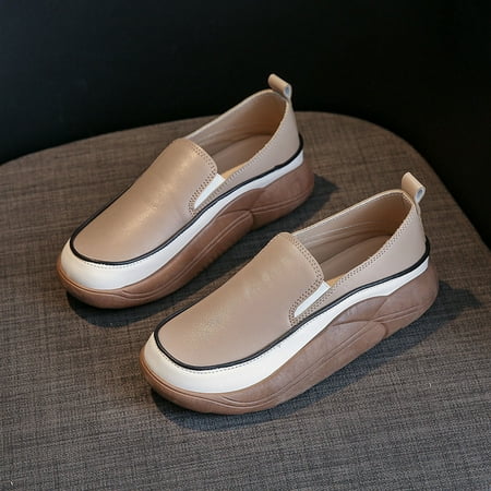Xysaqa White Tennis Shoes Women  Slip on Flats Shoes Fashion Women Platform Shoes Thick Round Head Comfy Casual Shoes Nurse Shoes for Women on Clearance