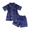 thumbnail image 5 of MKOSPLRT Big Girls 5-16 Years Solid Satin Pajama 2-Piece Set Short Sleeve Lapel Top and Shorts Soft Lightweight Sleep Outfit Gift for Tween Girls, 5 of 8