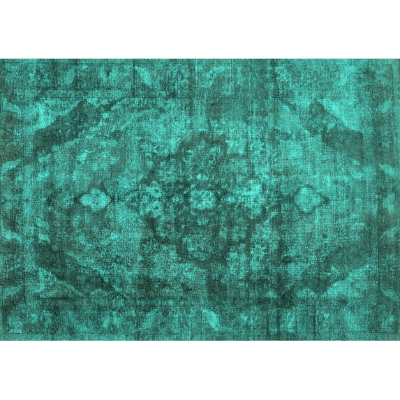 Ahgly Company Machine Washable Indoor Rectangle Abstract Turquoise Blue Contemporary Area Rugs, 7' x 10'