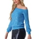 thumbnail image 4 of INSPIRAR CHIC Blusas de lentejuelas sin hombros para mujeres, con mangas largas, para fiesta disco, brillo y destellos, Talla XS, Azul, 4 of 6