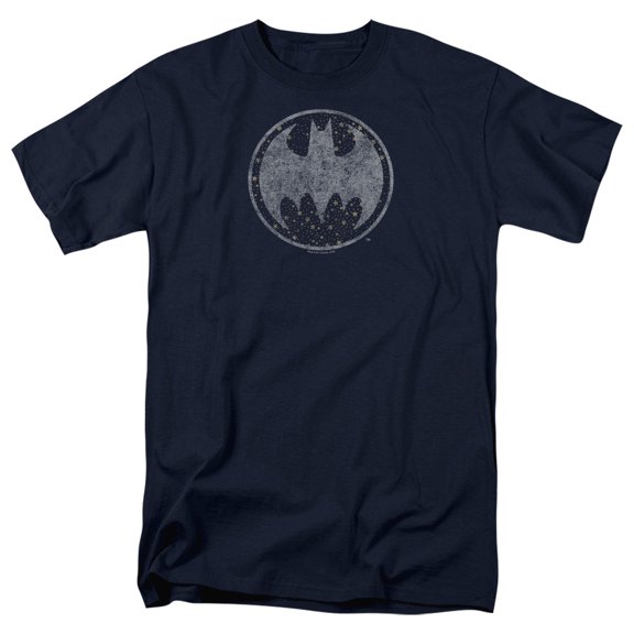 Batman Starry Night Shield S/S Adult 18/1 T-Shirt-Navy