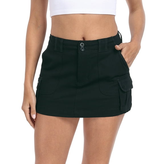 HDE Women's Micro Mini Mid Rise Cargo Skirt with Pockets Black S
