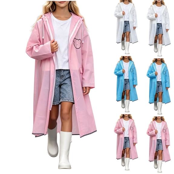 YUANxueke Boys Girls Raincoats EVA Long Sleeve Waterproof Hooded Jackets Casual Zipper Outwear Jackets for 3-14 Years