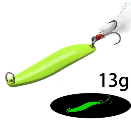 1Pcs 5g 7g 10g 13g Luminous Metal Fishing Lure Sequins Hard Bait Feather Hooks For Trolling Trout Spinner Spoon Bait Bass Pike