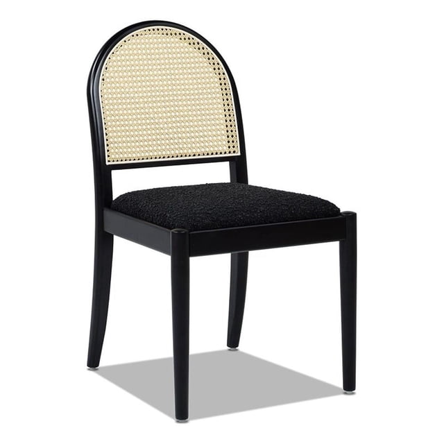 Panama 18.5" Curved Cane Rattan Side Dining Chair Set of 2 Ebony Black Boucle