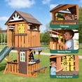 thumbnail image 4 of Large 8 IN 1 Wooden Swing Slide Set Playhouse with Belt Swings,Wave Slide,Rock Wall,Play Kitchen,Tic-Tac-Toe,Toy Telescope,Steering Wheel,Backyard Garden Outdoor Fun Playground, 4 of 24