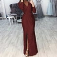 thumbnail image 1 of Robe à Sequins Col en V Profond pour Femmes avec Fente Manches Longues Robe de Soirée Club pour Femmes Nouvelle, 1 of 8