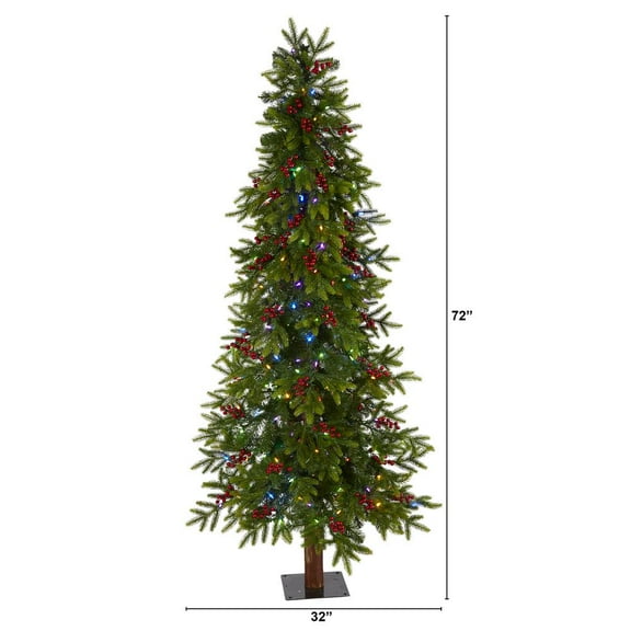 Nearly Natural 6ft. Victoria Fir Artificial Christmas Tree with 250 Multi-Color (Multifunction) LED Lights, Berries and 415 Bendable Branches